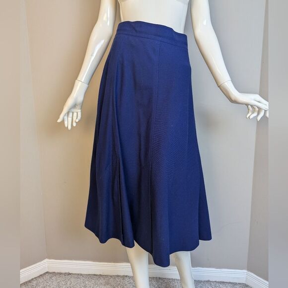 Vintage 70s Gaston Jaunet Blue Wool Skirt Made in Hungary Slit Hem Half Circle - Picture 1 of 9